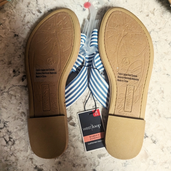Women’s West Loop Blue & White Stripe Bow Flat Slide Sandals Size Medium 7/8 - Picture 2 of 2